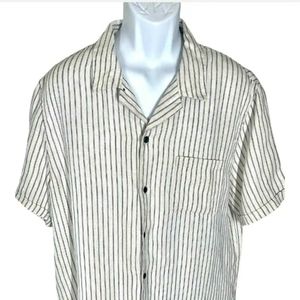 Frame Classic White Black Striped Linen S/S Button Down Shirt Men’s Size XXL